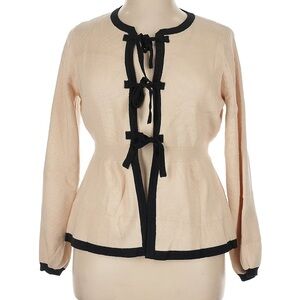 Chic Cream Cardigan with Black Trim